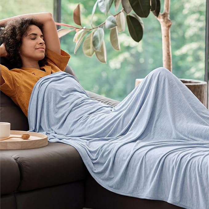 Bedsure Celestial Blue Cooling Blanket King Size for Hot Sleepers - Summer Cold Blanket for King Size Bed with Rayon Derived from Bamboo, Ice Cool Arc-Chill Thin Summer Bedding Essentials, 108x90