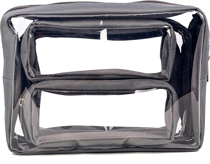 TSA Approved 5-Piece Diaper Bag Organizer Pouch Set Clear Waterproof TPU Kids Toiletry Storage Set Travel Packing Clutch Cube Bags for Baby Nursing (Grey)