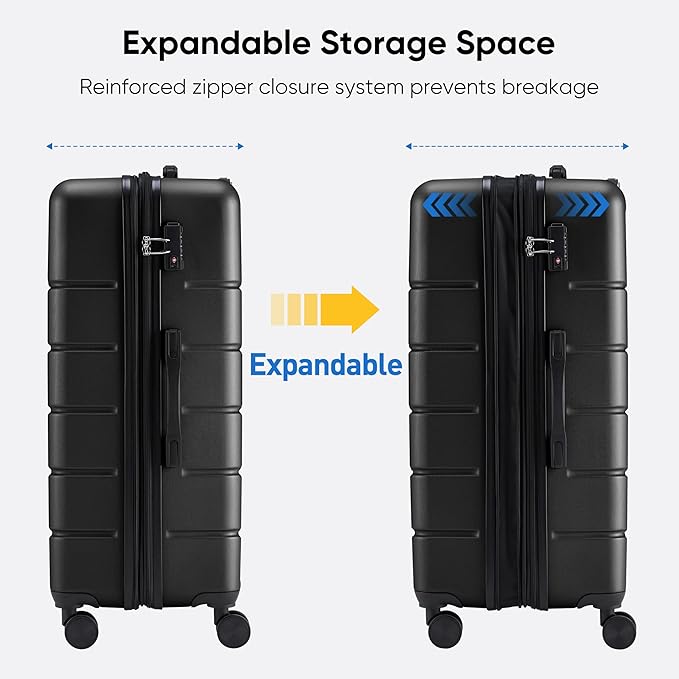 OLIXIS 20 Inch Carry-On Luggage, Hardside Suitcase with Spinner Wheels, Lightweight ABS Hard Shell Travel Luggage, TSA Approved Lock, Expandable Small Suitcase for Business & Travel–Black
