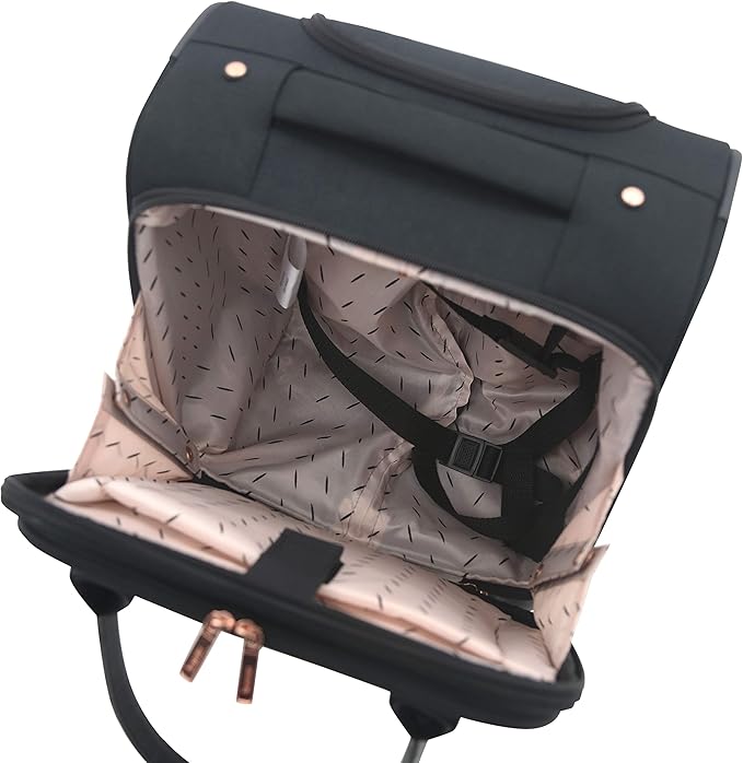 kensie Hudson Softside 3-Piece Spinner Luggage Set, Black with Rose Gold