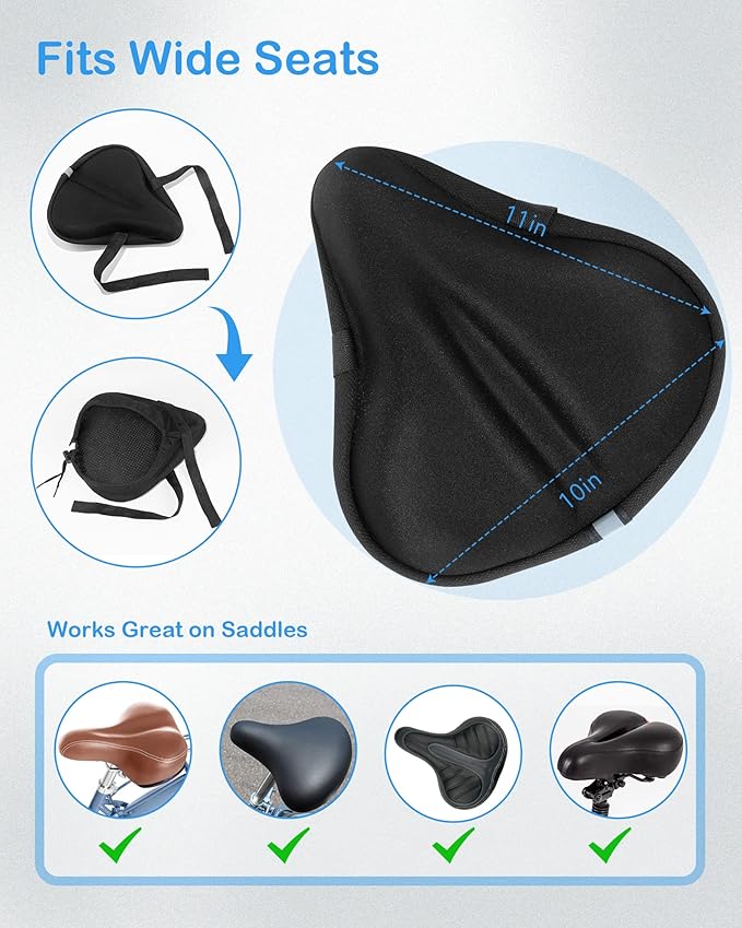 Bike Seat Cushion, Gel Seats Cover, Bicycle Covers, Bike Seat Cushion for Women Men Comfort Compatible, Suitable for Outdoor and Indoor (11x10 inch)