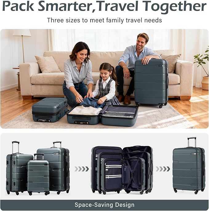 Coolife Carry On Luggage 22x14x9 Airline Approved Hardside PC+ABS Suitcase with TSA Lock, Lightweight Rolling Travel Luggage with Spinner Wheels(Teal, 20in)