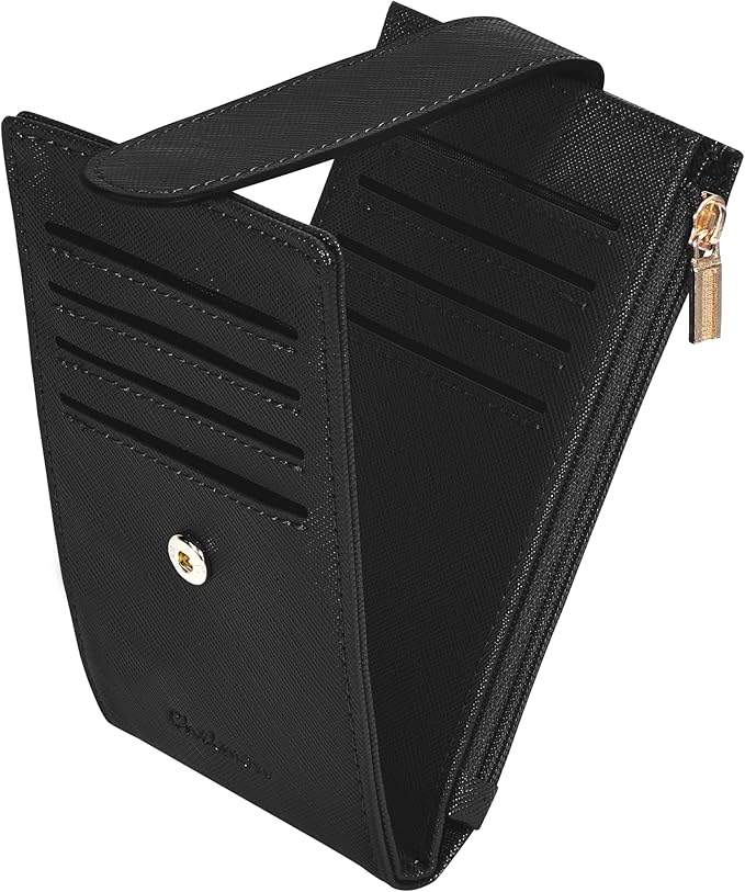Chelmon Womens Wallet Slim RFID Blocking Bifold Multi Card Case Wallet with Zipper Pocket (Black)