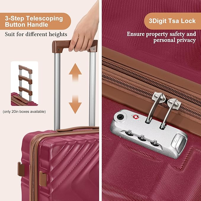 5 piece Luggage Set Expandable Suitcase 22x14x9 Airline Approved Carry on, ABS Hard Case Suitcases with Spinner Wheels, TSA Lock (Red)