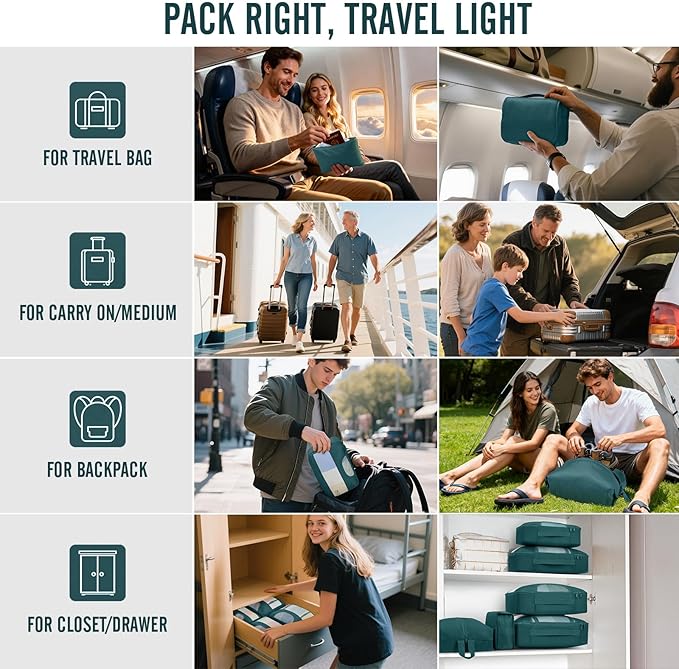 Veken 8 Set Packing Cubes for Travel Essentials, Suitcase Organizer Bags in 4 Sizes, Carry-On Luggage Accessories with Large Laundry & Hanging Toiletry Bag, Must-Have for Airplane, Road Trip & Camping