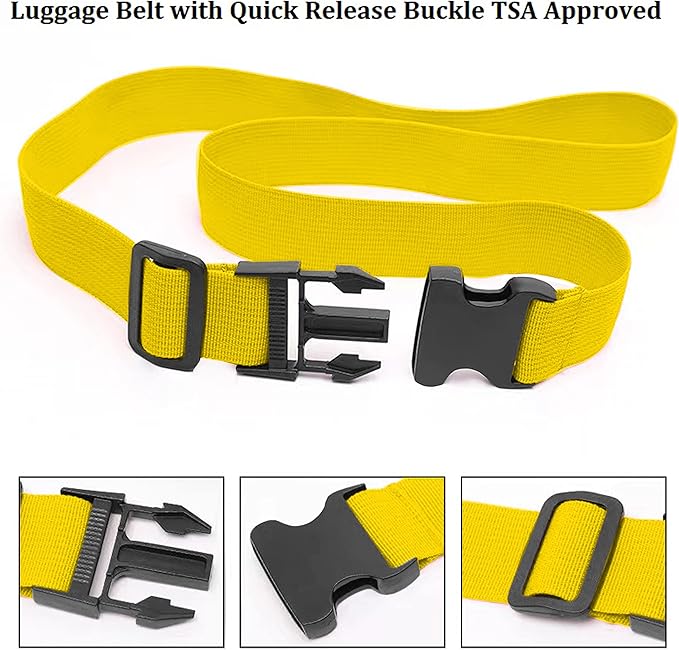 2 Pack Suitcase Straps, Bright Color Adjustable Luggage Belts, TSA Approved (Yellow)