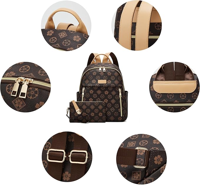 Makes Mini Backpack for Women, Stylish Daypack Purse Handbag Small Casual Daily Travel Bag, Lady Girls Gifts for Work School, 2pcs Sets