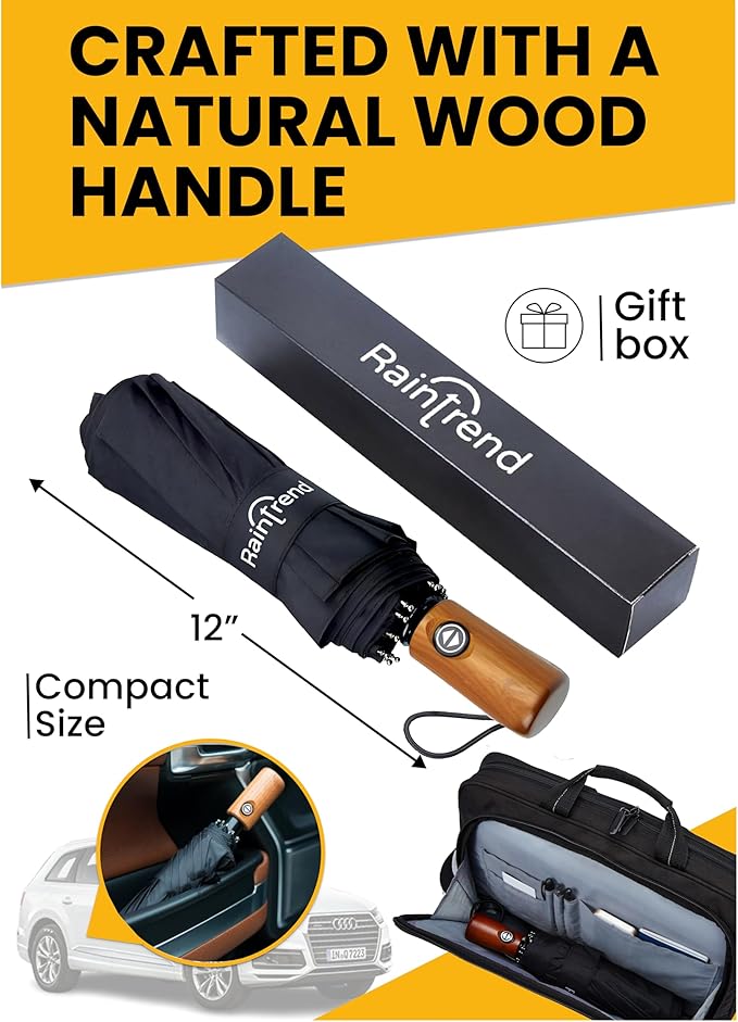 Raintrend Windproof Travel Umbrellas for Rain Automatic +10% Bigger Canopy Strong Frame Compact Folding Portable Umbrella for Women Men Backpack Purse