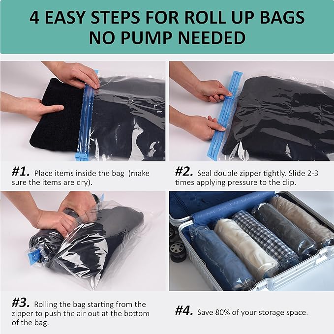 Cozy Essential Compression Bags for Travel - Travel Essentials - 16 Pack Space Saver Bags - No Vacuum Needed - Compression Packing Bags for Cruise Accessories