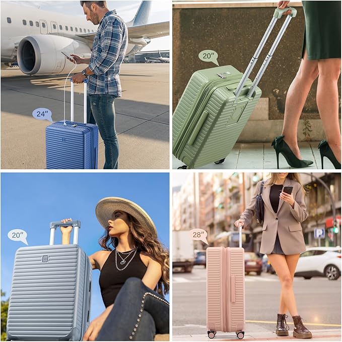 HanTrip 28 Inch Luggage Hard Shell Suitcases, Expandable Travel Checked Luggage 28 Inch, Large Check In Luggage with Spinner Wheels Cup Holder Charger Built in Lightweight Suitcase, Forest Green