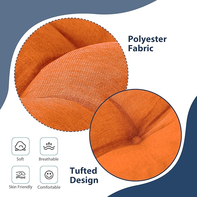 Chair Cushions for Dining Chairs, Seat Cushions for Kitchen Chairs, Indoor Seat Cushions with Ties, Tufted Foam Chair Pads, Non Slip Chair Cushions Set of 4, 15.5" x 15.5" x 4", Orange