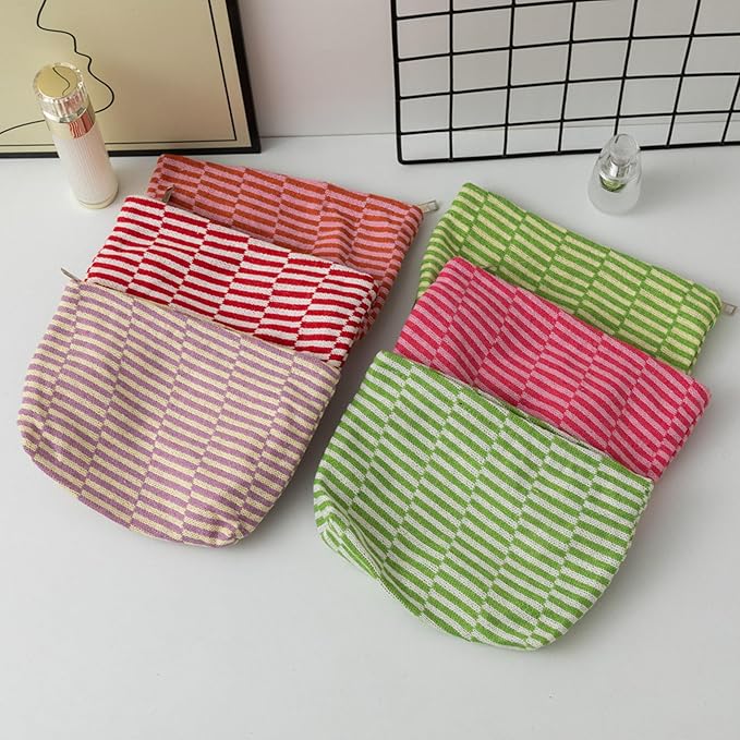 Cosmetic Bags for Women - Corduroy Cosmetic Bag Aesthetic Women Handbags Purses Smile Dots Makeup Organizer Storage Makeup Bag Girls Case Bags (Q-Checkered Orange pink)