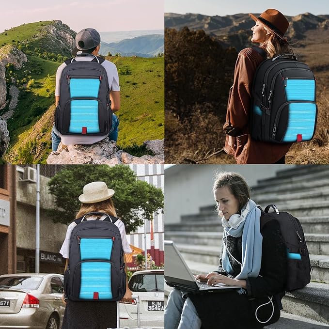Extra Large Backpack, Travel Backpack, Sturdy TSA Water Resistant 17.3 Inch Carry on Backpacks, Anti Theft Business Computer Backpacks Gifts for Men Women, Lake Blue