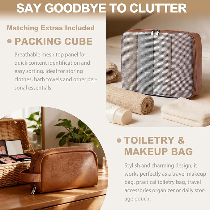 Large 3-in-1 Leather Duffle Bag for Travel Weekender Overnight Hospital Gym Bag for Men & Women, Carry On Airline Approved Personal Item Duffel Garment Bag Luggage with Shoe Compartment & Toiletry Bag