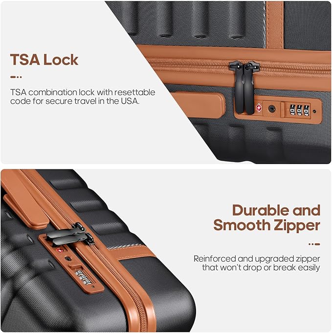 UKEIN Luggage Sets 3 Piece, Carry On Luggage 20In With Spinner Wheels,PC Hardside Suitcase Set with TSA Lock,Durable Carry On Suitcase With Travel Backpack for Men (Black, 3 piece set (20inch))