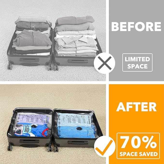 SpaceAid Travel Vacuum Bags for Luggage with Electric Pump, 18 Pack Vacuum Seal Bags for Clothing Travel, Space Saver Compression Bag for Backpack and Suitcase