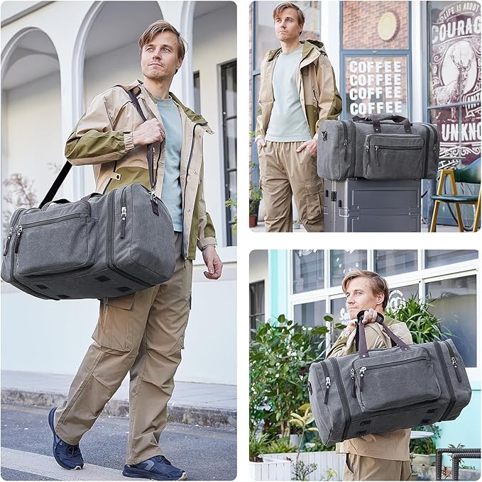 Canvas Expandable Duffle Bag for Men Traveling, Luggage Travel Bag Weekender Overnight Bag,Mens Gym Carry on Duffel Bags