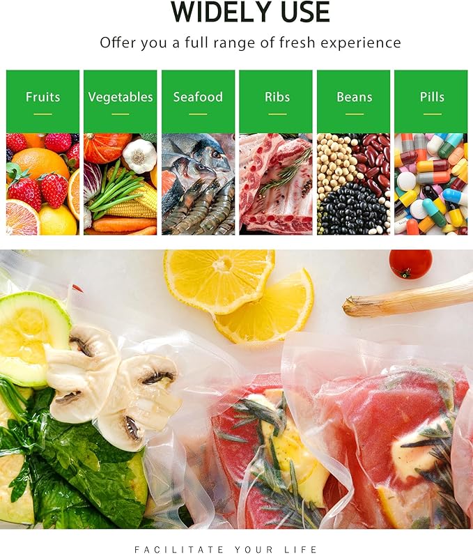 Syntus Vacuum Sealer Bags for Food, 3 Rolls 11" x 50' Commercial Grade Bag Rolls, BPA Free Food Vac Bags for Storage, Meal Prep or Sous Vide