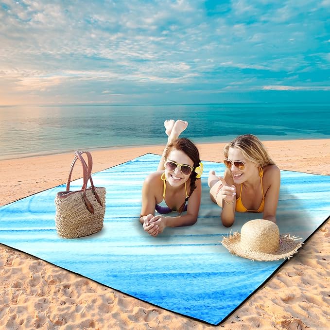 Beach Blanket Waterproof Sandproof Beach Mat for 1-8 Adults Quick Drying Durable Outdoor Picnic Mat for Beach Festival Travel Camping Hiking (Slanting-BL&W, 79"×83"(4 Person))