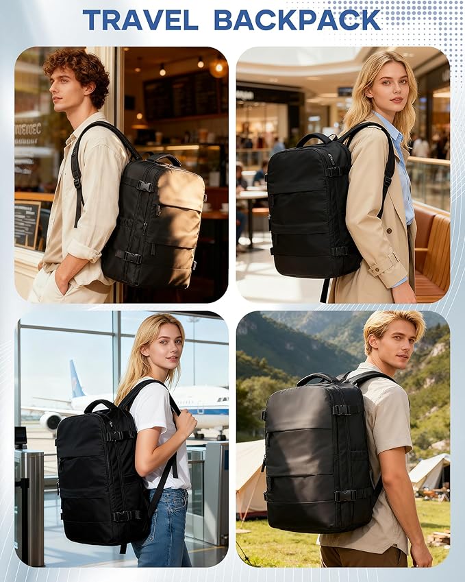 Vacuum Backpack Travel with Pump,Large Travel Backpack with Vacuum System,Mochila compresion al vacio,Flight Approved 18x14x8,Waterproof Carry on Personal Item Laptop Backpacks,Black