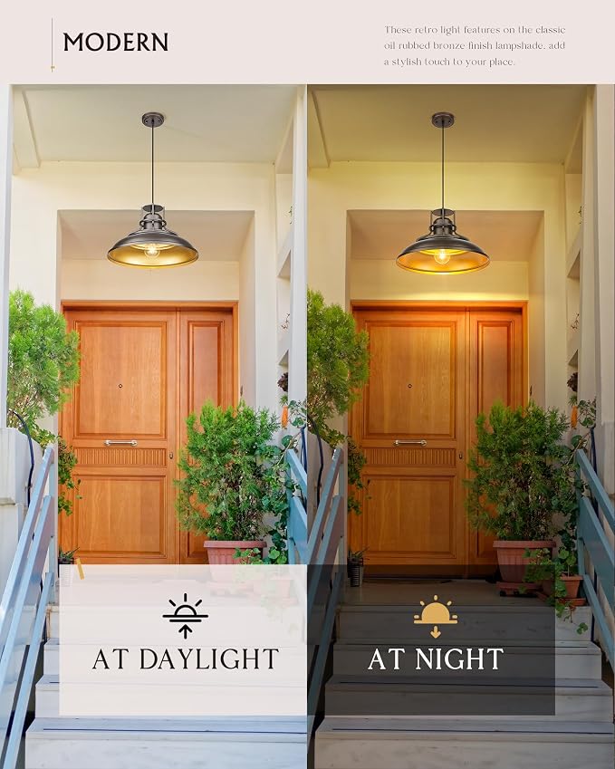 FEMILA 18" Outdoor Pendant Lights for Porch, Farmhouse Pendant Light, Barn Vintage Hanging Light Fixture for Kitchen Island, Adjustable Height,Oil Rubbed Bronze Finish, 4FY15-MP-L ORB