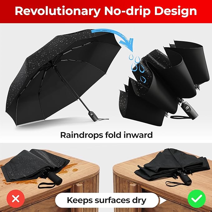 TUMELLA Inverted Windproof Umbrella, Large, Strong, Light, Portable, Automatic Reverse Folding Rain Umbrella, Durable Premium Grip, Fits Car & Backpack