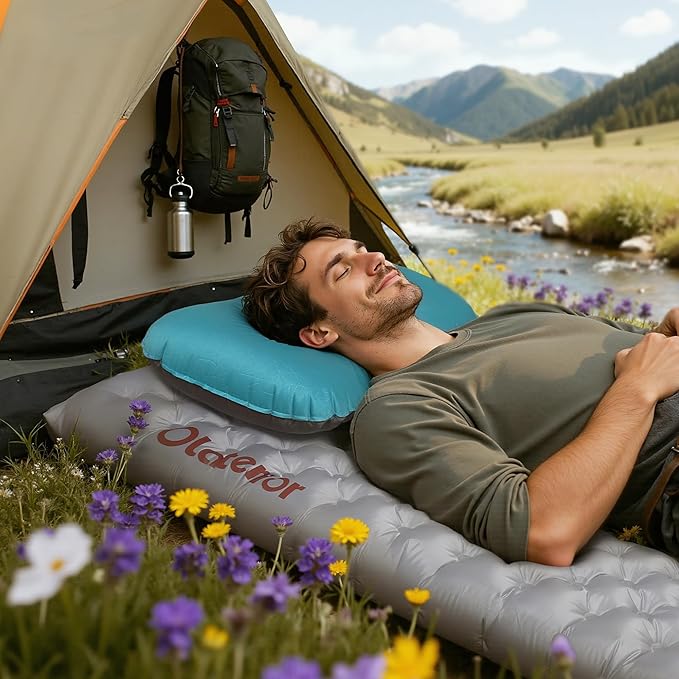 Ultralight Inflatable Camping Pillow, Compressible, Compact, Comfortable, Ergonomic Inflating Pillows, Portable Travel Air Pillow for Outdoor Camp, Hiking, Backpacking & Airplane Travel