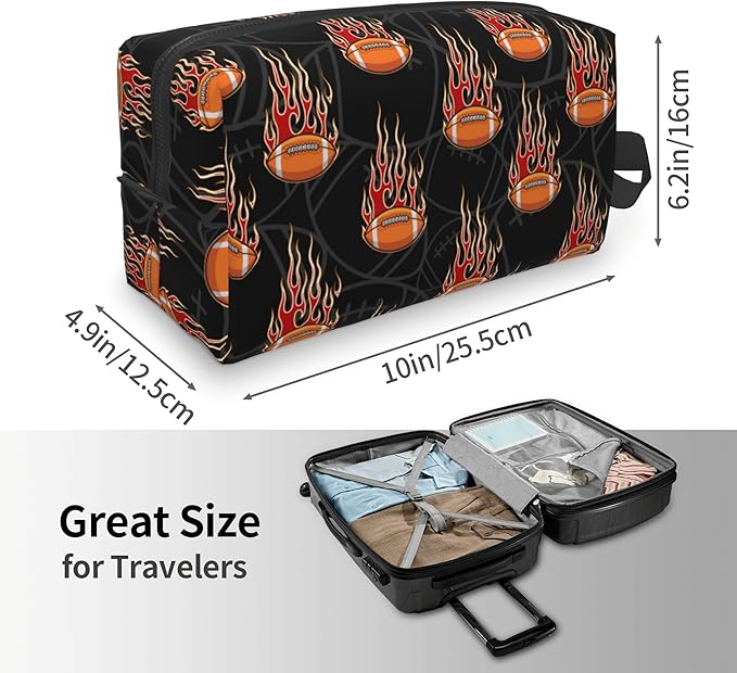 Kids Travel Toiletry Bag for Boys Girls - Waterproof Makeup Pouch Hanging Cosmetic Wash Bags Dopp Kit Shaving Bag for Toiletries Accessories(Fire Football)