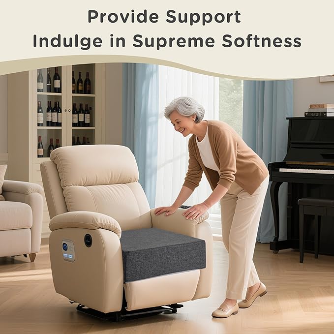 AddGrace Recliner Cushions for Elderly Thick Seat Cushion 20"x20"x4" Chair Pads with Non Slip Backing and Washable Cover for Couch Armchair Chairs Dark Grey