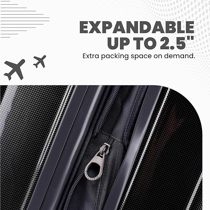 Spyder Rails Expandable Hardside Upright Suitcase with 360° Spinner Wheels, TSA Approved Lock (Black, Large Checked)