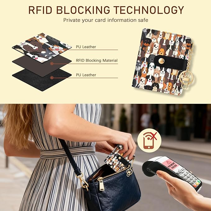 Jogjam Dogs Rfid Women Wallet, Small Slim Thin Credit Card Wallet, PU Leather Bifold Cash Zipper Coin Pocket ID Window for Female Ladies Teen Girls Girly