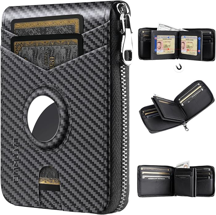 Men’s RFID Blocking Zipper Large Dimensions Wallet with 2 ID Windows - Large Capacity Design, 13 Credit Card Slots