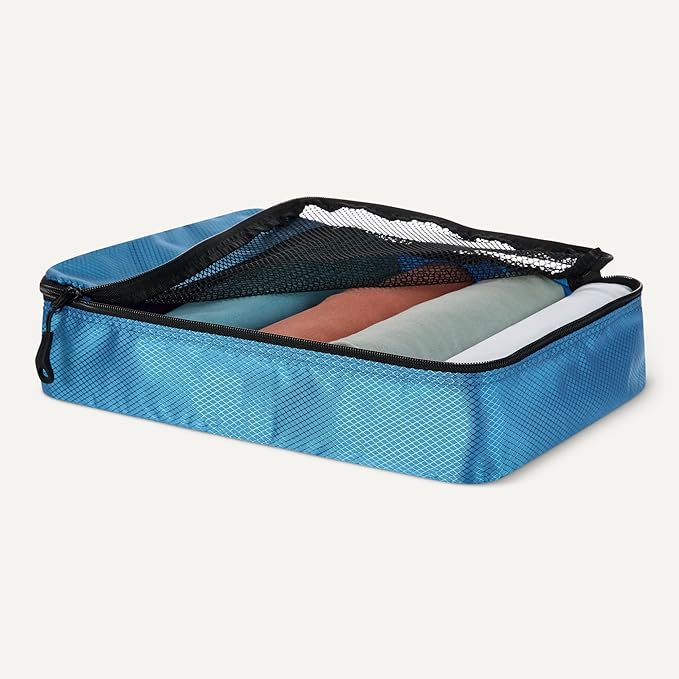 Amazon Essentials 4-Piece Packing Cubes Travel Accessories Set, Luggage Organizer with Double Zipper, Mesh Top, 100% Polyester, Small/Medium/Large/Slim, Sky Blue (Previously Amazon Basics)