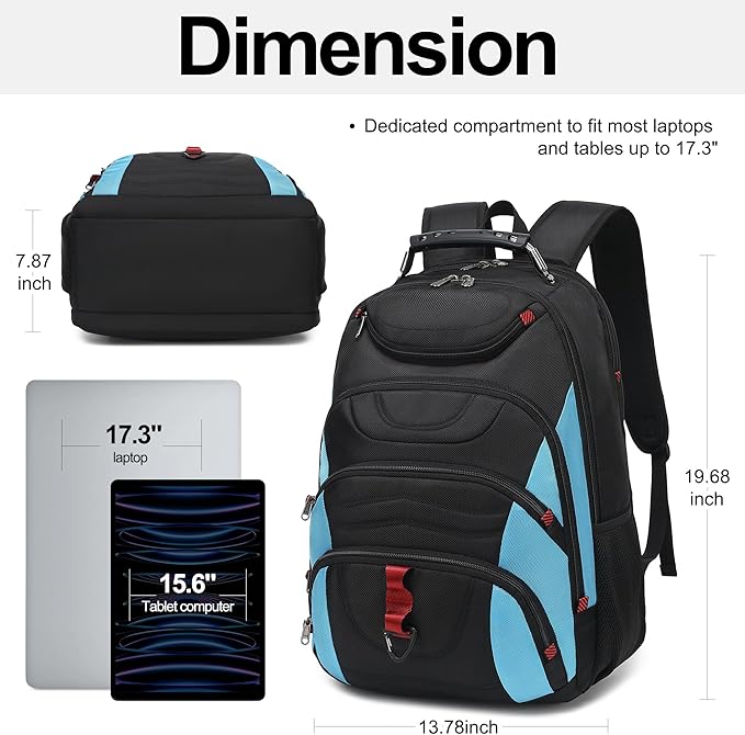 Boavan Laptop Backpack for men, 17.3 inch Laptop Bag with USB Port, Waterproof Travel Work Backpack Purse, Anti-Theft Teacher Nurse Doctor Casual Bookbags Office Business backpack，Black&Sky Blue