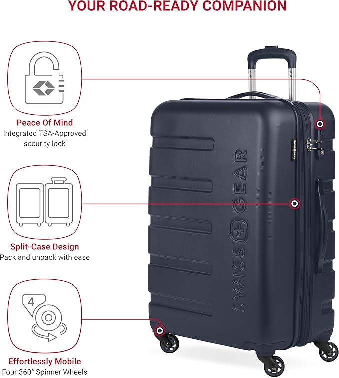 SwissGear 7366 Signature Hardside Expandable Luggage with Spinner Wheels, TSA Lock, Navy, Checked-Medium 23-Inch