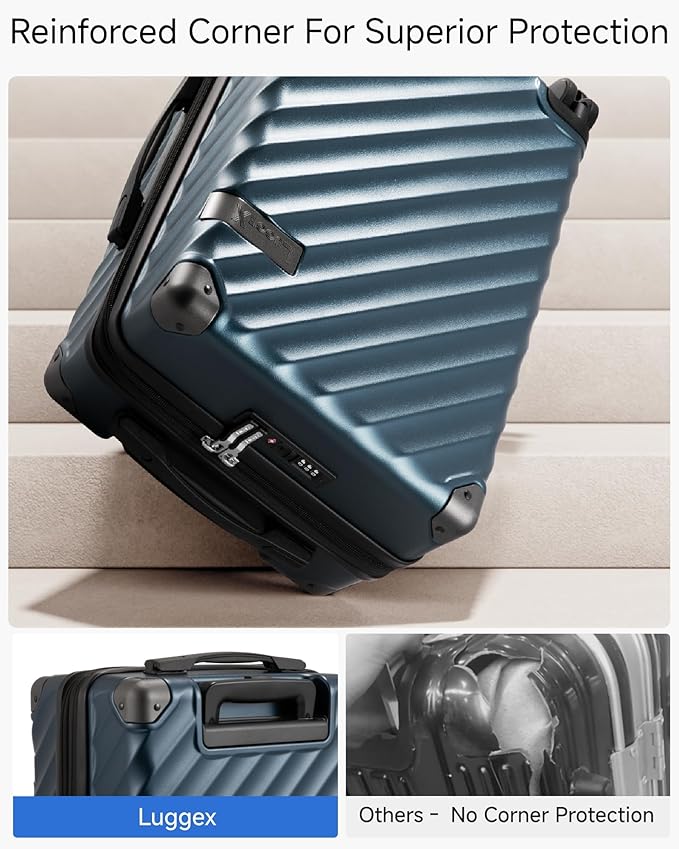 LUGGEX 24 Inch Luggage with Spinner Wheels, KVC Expandable Hardside Medium Checked Suitcase (EX-Core, Navy, 24 Inch, 70L-76L)