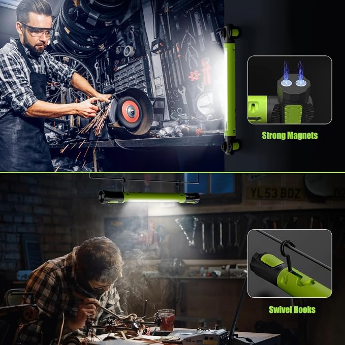 2 Pack Mechanic Work Light, 3000LM Rechargeable LED Bar, Portable, Magnetic, Hooks, SOS Flashlight