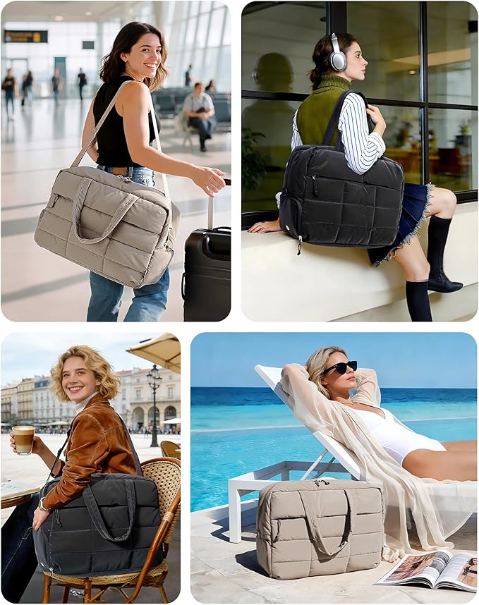 BAGSMART Gym Bag for Women, Carry on Travel Duffel Bag, Water-resistant Weekender with Shoe Compartment for Gym Travel Work, Classic, Large