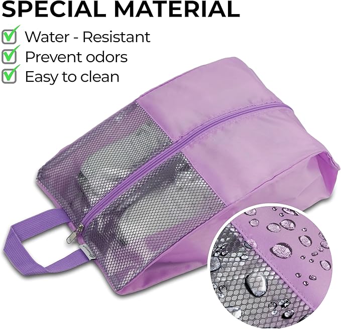 Shoe Bags For Travel, Used As For Storage or Shoe Travel Bag, Space Saving When Travelling With This Travel Shoe Bags For Packing, Waterproof Nylon Sneaker Bag. (Light Purple, 2 Pack, Medium)