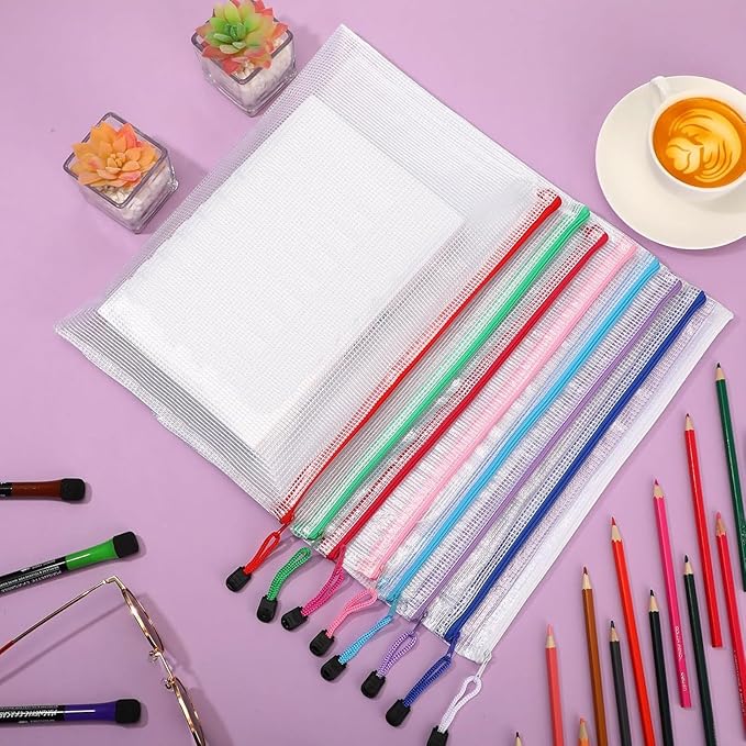 Jetec 32 Pcs Mesh Zipper Bags Toy Storage Bikini Organizer Bag Bolsas Para Guardar Trajes De Bano Waterproof Zipper Reusable Pouch Puzzle Multipurpose for Storage Office(Classic Color,13 x 9.5 Inch)