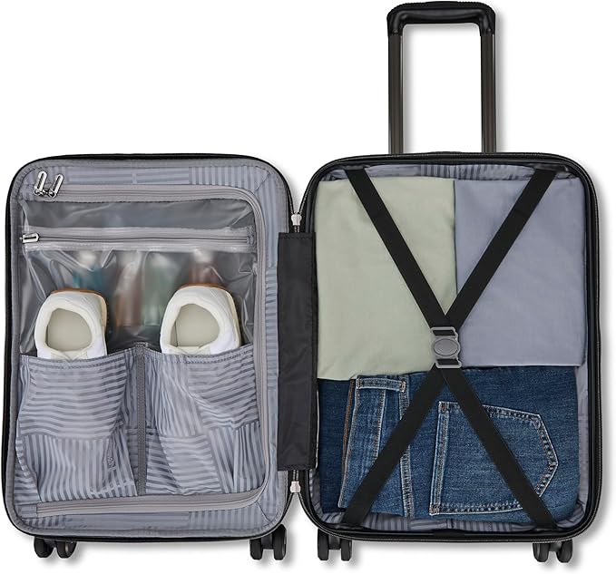 American Tourister Fathead Large Checked Luggage - Customize with Favorite Sports or Character Decal - Durable ABS Hardshell with 1.5" Expansion - 360° Spinner Wheels - RightHeight™ Handle - Black