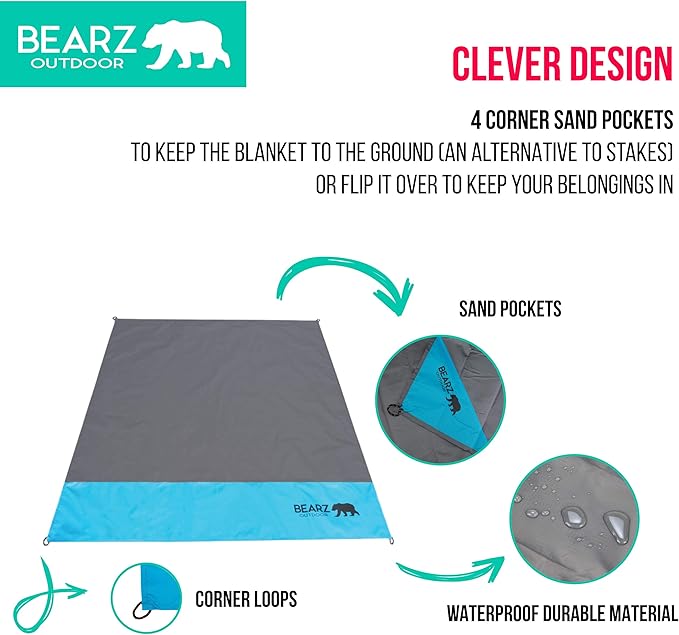 Pocket Blanket - Beach Blanket Waterproof Sandproof, Picnic Blankets Waterproof Foldable, Lightweight & Compact for Hiking, Camping, Travel, Festival Accessories