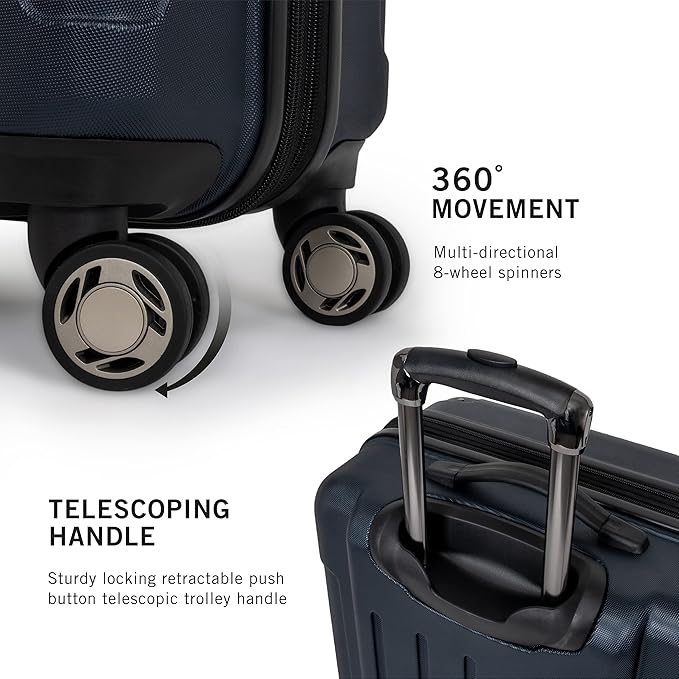 Kenneth Cole REACTION Renegade Luggage Expandable 8-Wheel Spinner Lightweight Hardside Suitcase, Navy Blue, 28-Inch Checked