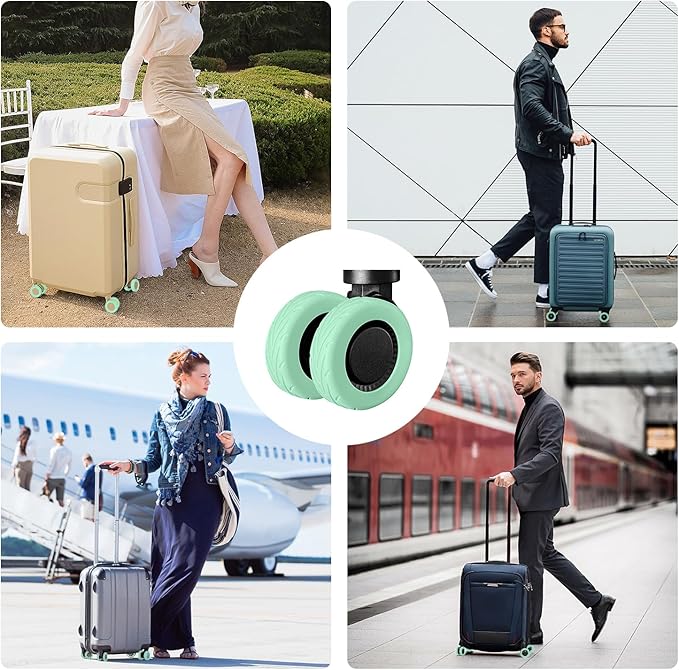 8 Pack Suitcase Wheel Covers Silicone Fits 2.1-2.4 Inch Spinner Wheels for Carry On Luggage Protective Wheel Guards, Thickened Anti-Wear & Tear, Travel Essentials (Green)