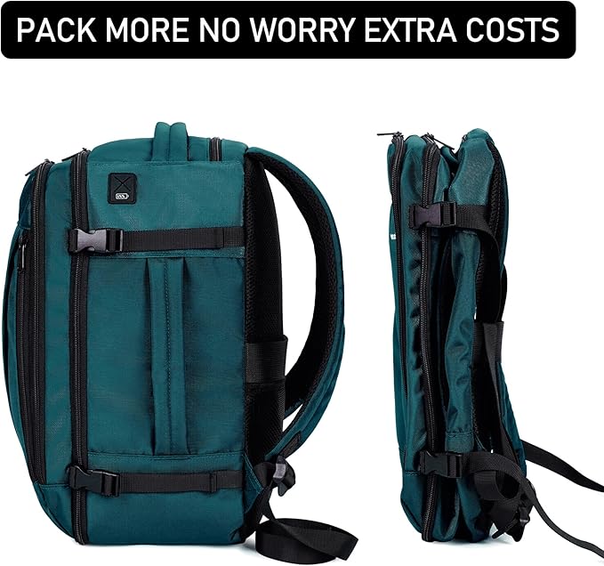 ECOHUB Travel Backpack 18x14x8 Spirit Airlines Personal Item Bag Carry On Backpack 13 Pockets Large Work Casual Daypack for men Airline Approved Waterproof Gym Backpack with Charging Port, Blue Green