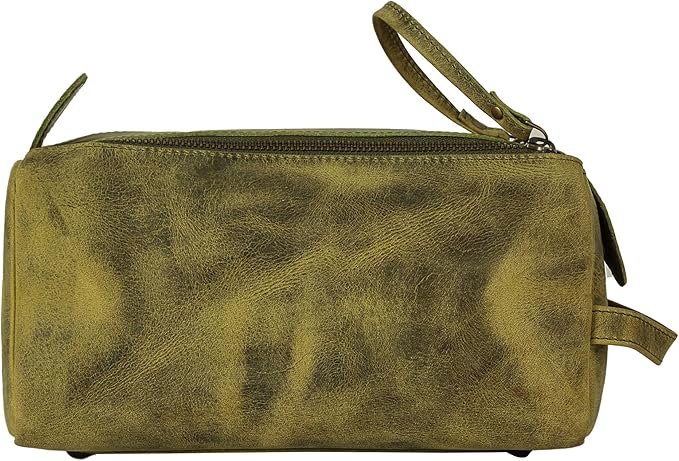 KomalC Premium Buffalo Leather Toiletry Bag for Men & Women With Water resistant Lining, Grooming Travel Pouch, Unisex Wash Bag for Toiletries, Gifts for Men and Women