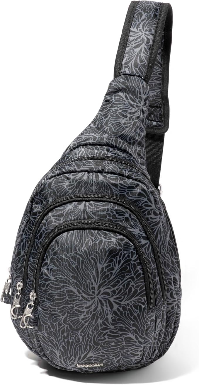Baggallini Securtex® Anti-Theft Multi Zip Sling - Lightweight 8.6"x15.2" Travel Bag with Locking Zippers & RFID Protection