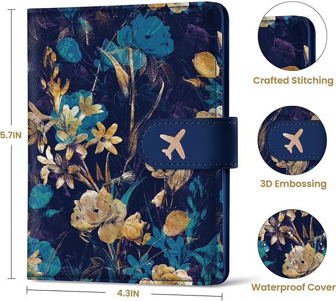 Passport Holder for Travel Essentials, RFID Blocking Leather Cover Wallet with Magnetic Closure, Aesthetic & Cute Passport Book Case for Women and Men - Grace