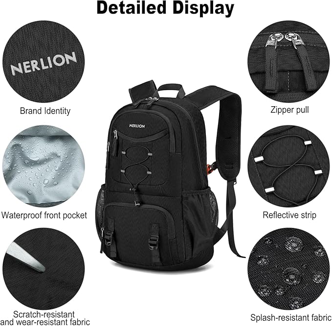 Nerlion 35L Hiking Backpack Travel Backpack for Men Women Camping Waterproof Outdoor Hiking Daypack Lightweight Backpack Black