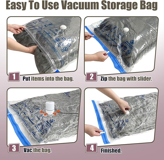 HIBAG Vacuum Storage Bags with Electric Pump, Vacuum Seal Bags for Clothing, Pillows, Blanket Bedding Comforters, 10 pack Jumbo